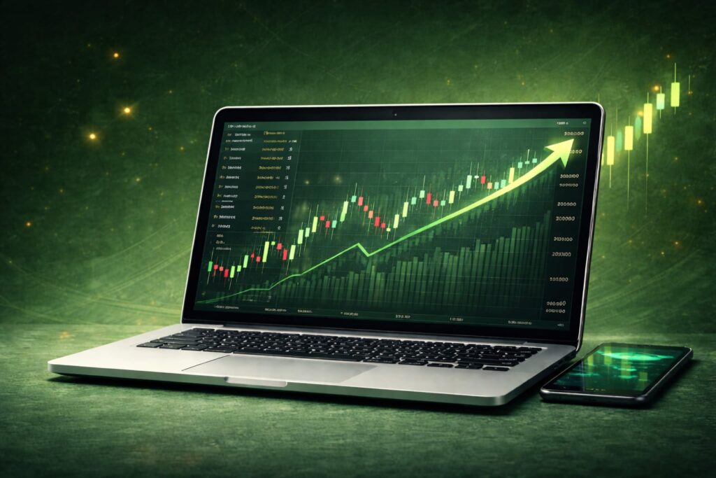 stock market trading chart on laptop screen